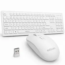 Kit Teclado Sem Fio Branco ABNT2 Mouse Ergonômico USB PC Notebook Home Office PLUG AND PLAY Kit Completo Exbom