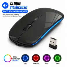 Mouse Sem Fio Silencioso RGB Home Office Bateria Interna LED