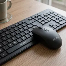 kit Teclado Sem Fio Preto Slim ABNT2 Mouse Ergonômico com Pilha Home Office Plug and Play USB Exbom Silencioso