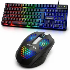 Kit Gamer Teclado Semi Mecânico ABNT2 + Mouse RGB Ergonômico com fio PC Notebook Tablet Exbom