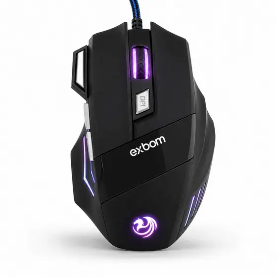 Mouse Gamer RGB Exbom 3200 DPI 7 Botões USB Alta Precisão Ergonômico Com Fio