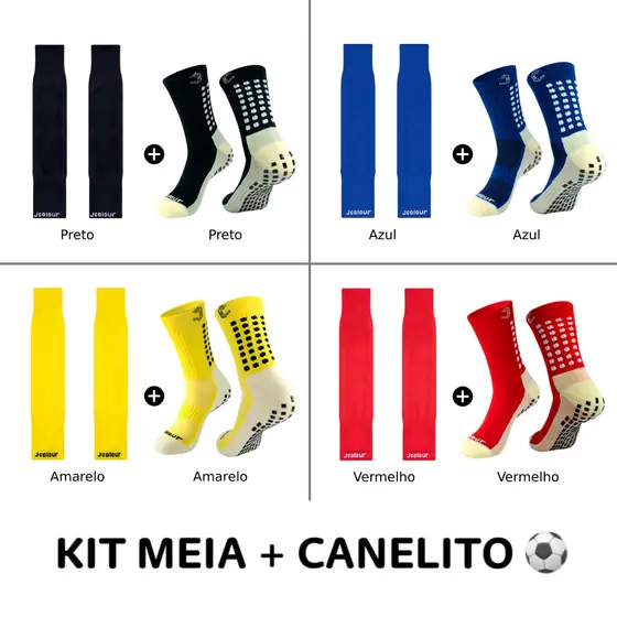 Jcolour Kit Meia Antiderrapante + Canelito Meião Cortado - Esportivas Futebol Proteção