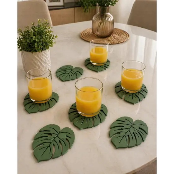 Kit Porta Copos 3D Folha Monstera Costela de Adão com Suporte – Decorativo e Funcional