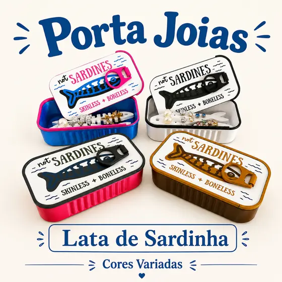 Porta-Joias Lata de Sardinhas 3D - Porta Joias para viagem Travel Size Estilo Italiano Sardines