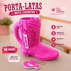 Porta Lata Bota Boiadeira Cowboy Sertanejo Barretos 350ml Personalizado com Nome + Brinde Chaveiro Abridor de Latas