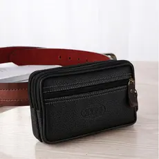 2026 Novo Zíper Multifuncional Dupla Camada Pendurado Cinto Bolsa Masculina Pu Telefone Móvel Moda Cintura Saco