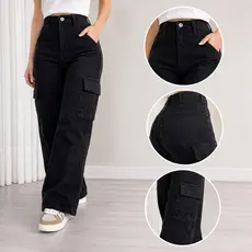 Calça Jeans Cargo Feminina Cintura Alta Modela Bumbum PREMIUM
