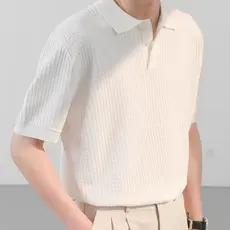 Camisa polo de manga curta masculina fina malha branca camiseta verão High-End textura Casual respirável camisa polo top