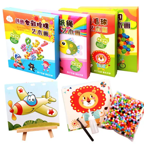 Crianças artesanais diy fazendo pacote de Material jardim de infância educacional artesanal conjunto bola de lã corda de