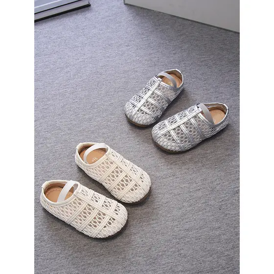 Meninas Baotou sandálias chinelos de malha oca sapatos romanos 2026 verão sapatos infantis bebê menina salto baixo princ