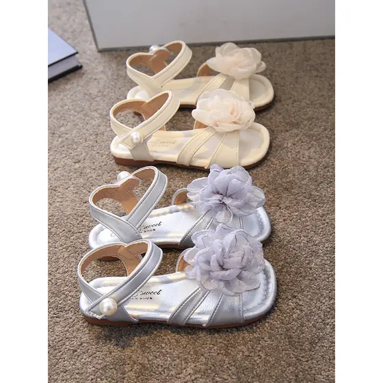 Meninas sandálias dedo do pé aberto flor estilo princesa sola macia 2025 verão novo estilo sapatos infantis sapatos de b