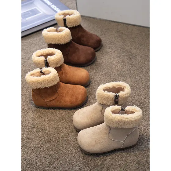 Crianças botas de neve duas botas de lã de algodão 2025 inverno novo estilo meninas camurça botas curtas bebê menina bot