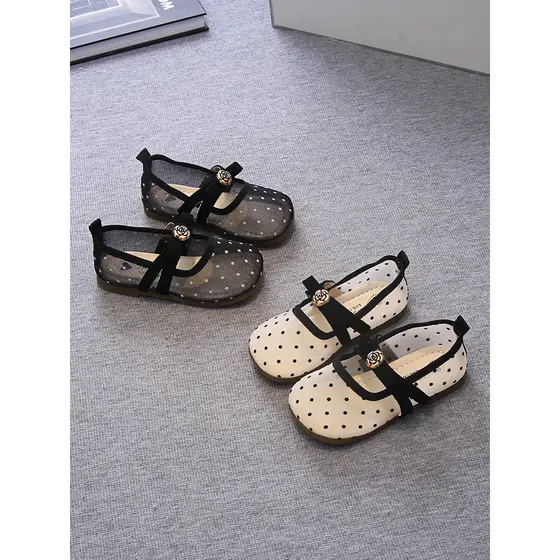 Meninas sandálias Baotou malha respirável Fishnet ervilhas sapatos de bebê 2026 verão crianças jovens sapatos princesa
