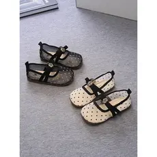 Meninas sandálias Baotou malha respirável Fishnet ervilhas sapatos de bebê 2026 verão crianças jovens sapatos princesa
