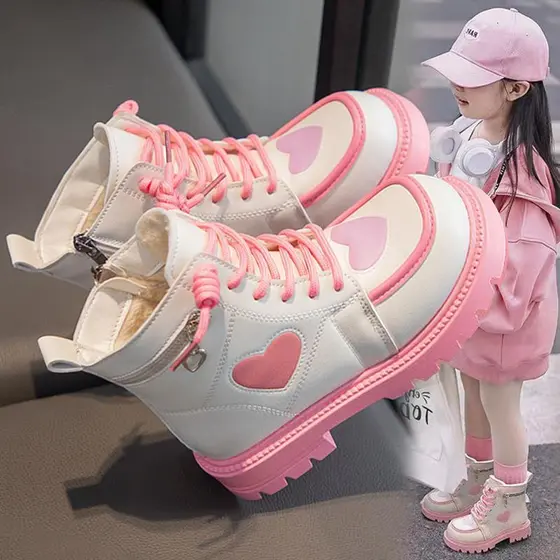 Meninas meninas Martin botas inverno 2025 novo estilo crianças velo-velo botas de algodão quente médio grande crianças m