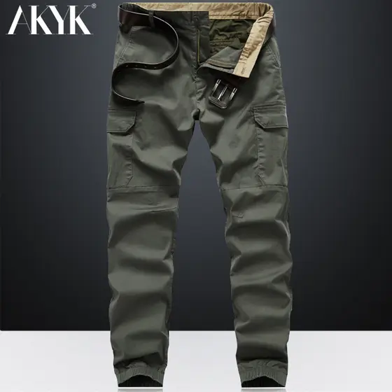 Macacão de algodão puro calças Leggings masculinas soltas calças de perna reta calças finas Multi-bolso verão calças cas