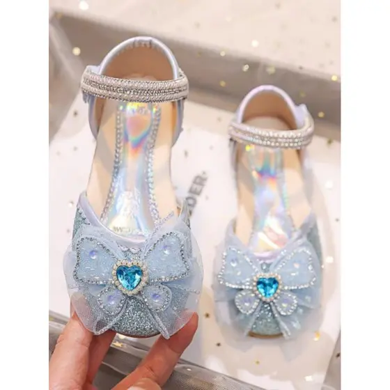2026 primavera verão novo estilo crianças sapatos de princesa Velcro lantejoulas meninas desempenho único sapatos Baotou