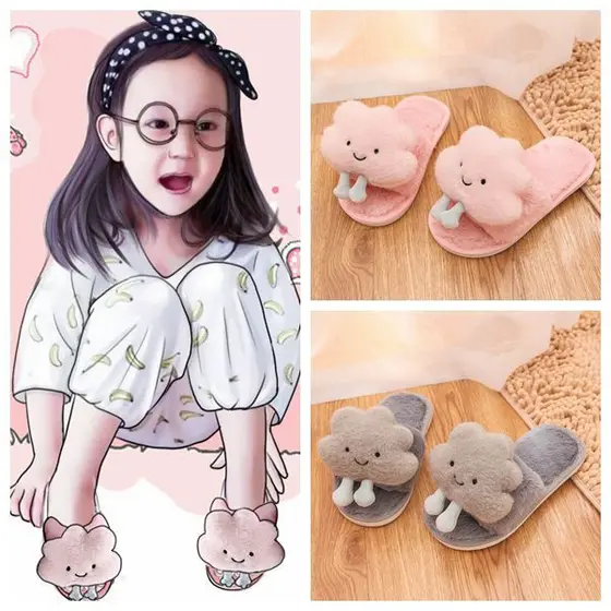 Crianças chinelos de algodão meninas interior antiderrapante outono inverno peludo meninos casa dos desenhos animados An