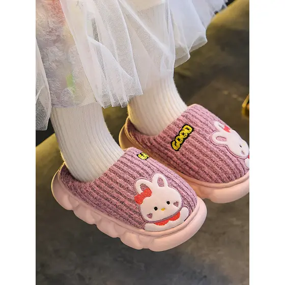 Crianças chinelos de algodão inverno meninos meninas quente pelúcia de sola grossa casa pai-filho médio pequeno crianças