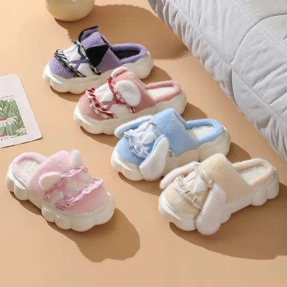 Chinelos de algodão feminino 2024 inverno novo estilo quente antiderrapante sola grossa interior casa bonito dos desenho