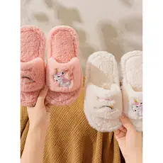 Meninas chinelos de algodão meninas outono inverno novo estilo arco-íris pônei bebê dos desenhos animados bonito peludo