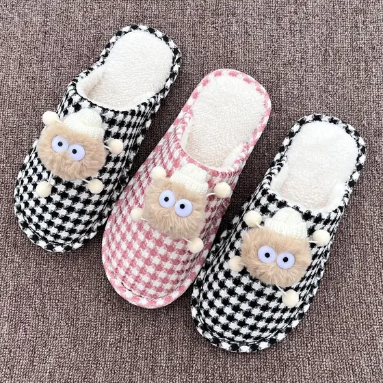 Outono inverno novo estilo dos desenhos animados antiderrapante casa Baotou tecido chinelos de algodão interior piso de