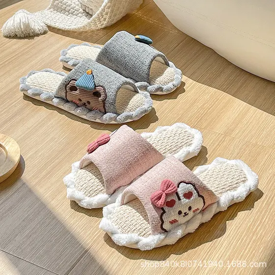 Meninas chinelos médio grande crianças meninas primavera outono quarto linho casa princesa dos desenhos animados bonito