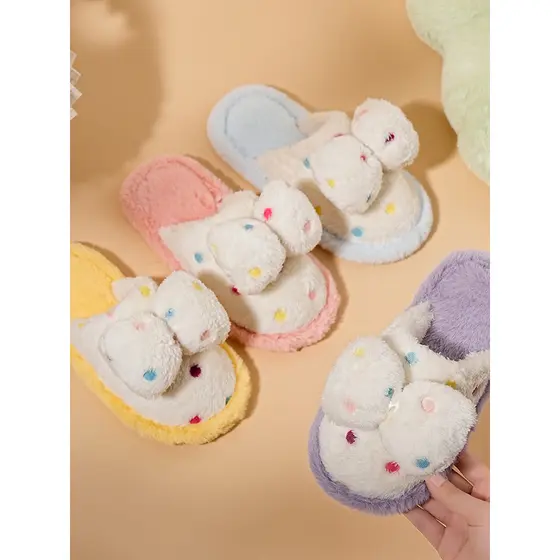 Meninas chinelos de algodão 2025 novo estilo outono inverno bonito Bowknot crianças bebê inverno Baotou pai-filho casa c