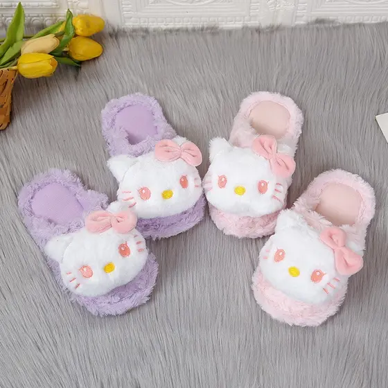 Meninas chinelos de algodão crianças outono inverno interior casa sapatos meninas bebê peludo Baotou dos desenhos animad