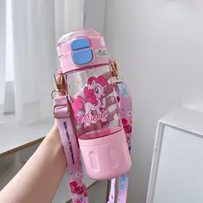 Copo duplo para beber My Little Pony Girl com alça Diagonal de canudo Copo de plástico tritan Copo escolar de jardim de 