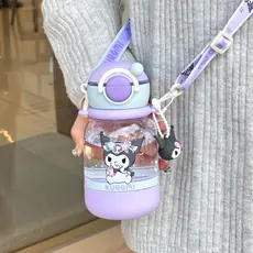 Chuhe copo de plástico infantil tritan feminino bonito dos desenhos animados copo de palha duplo beber portátil à prova 
