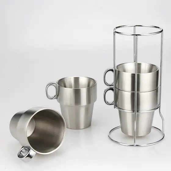 Conjunto de xícara de café de aço inoxidável de camada dupla Anti-escaldante conjunto de copo de água com isolamento tér