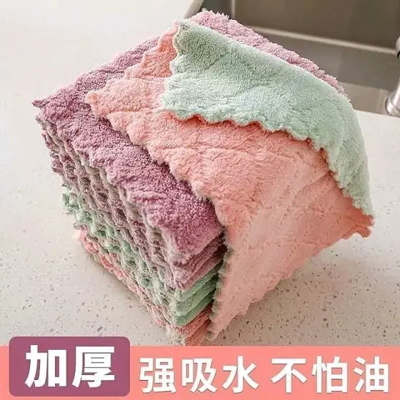 Pano de lã Coral pano de duas cores dupla face engrossado absorvente preguiçoso pano esfregão cozinha pano de prato não