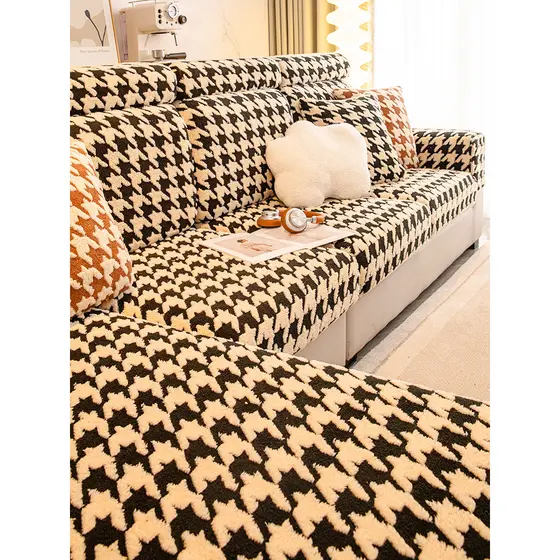 Capa de sofá Houndstooth capa de sofá de pelúcia com tudo incluído novo estilo capa quatro estações Universal inverno nó