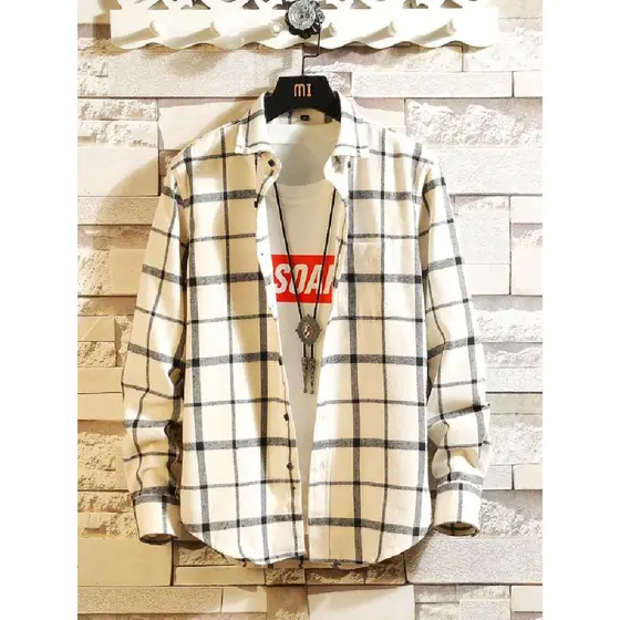 2026 novo estilo camisa xadrez masculina primavera Casual jaqueta fina estilo Hong Kong camisa de manga comprida masculi
