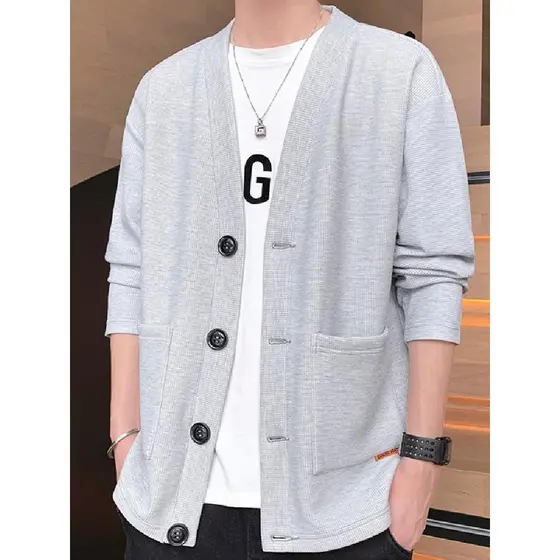 K Cardigan de malha masculino estilo fino 2026 primavera outono novo estilo versão coreana na moda magro-ajuste camisola