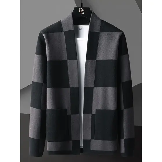 Outono estilo fino xadrez jaqueta Casual masculina primavera outono novo estilo malhas topo masculino na moda magro-ajus