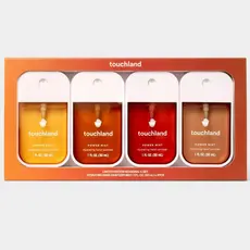 Touchland Desinfetante para Mãos em Spray Sazonal Potente, Conjunto de 4, inclui aroma de menta e mocha.