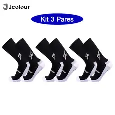 Meias Esportivas Antiderrapantes Jcolour, Kit com 3 Pares, Meias de Cano Alto para Futebol, Corrida