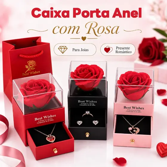Caixa Porta Anel com Rosa Eterna Jóias Caixa De Presente Presente Romântico Luxo para Namoro Noivado Casamento