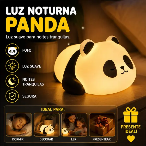 Nocturna  Panda Night Light Cute Cartoon Sleeping Design Luminária Decoração De Mesa