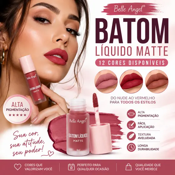 Batom Líquido Matte Belle Angel 12 cores B079