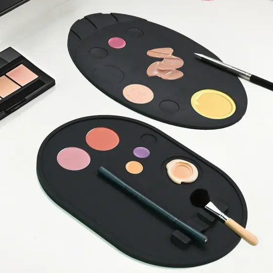 Paleta de maquiagem de Silicone, base de maquiagem, paleta de mistura, portátil, Oval, suporte de pincel de maquiagem, a
