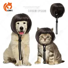 Pet Qi franja peruca cão bobo cabeça gato orelha aberta estilo bobo cabeça festa de férias disponível para jogar peruca