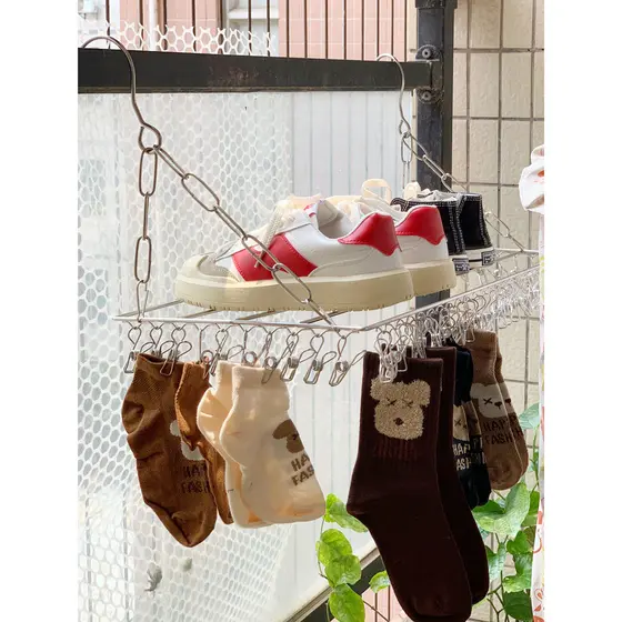 Rack de secagem de aço inoxidável Meias de secagem com vários clipes Ferramenta útil Rack de secagem de sapatos Rack de