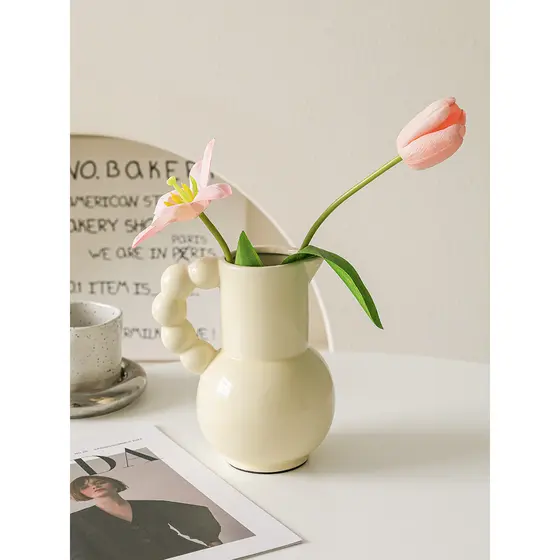 Vaso de cerâmica estilo creme nórdico, decoração para sala de estar, arranjo de flores, restaurante, Desktop, armário de