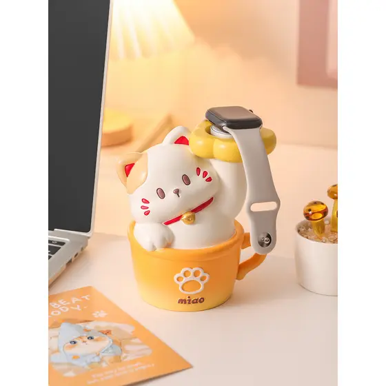 Base de suporte de carregamento para relógio de gato fofo adequada para Huawei Apple Office Decoração de mesa Presente d