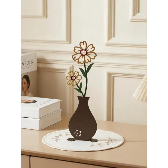 Criativo ferro arte 2D impressão em cores planas garrafa decoração sala de estar mesa flor silhueta High-End arte decora