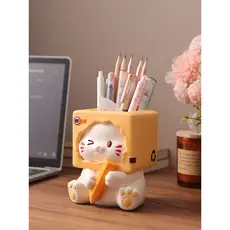 Suporte de caneta de gato fofo ornamentos de grande capacidade escritório local de trabalho decorações de mesa presentes