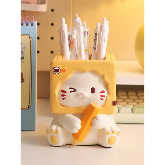 Criativo bonito gato caneta titular ornamentos grande capacidade estudante livro decoração de mesa inspirador aprendizag